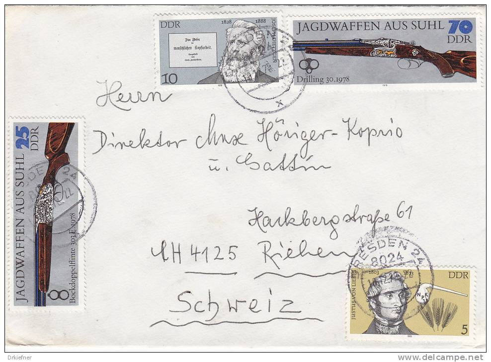 DDR  Brief Mit 2336-2342 +  2377+79+81  MiF, Stempel Dresden 18.12.78 Bedarfsbrief In Die Schweiz, Jagdwaffen - Covers & Documents