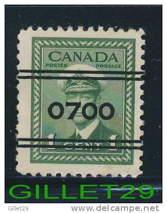 CANADA STAMP - KING GEORGE VI WAR ISSUE - SCOTT No  249,  0,01ç, 1942 - GREEN - USED - - Usati