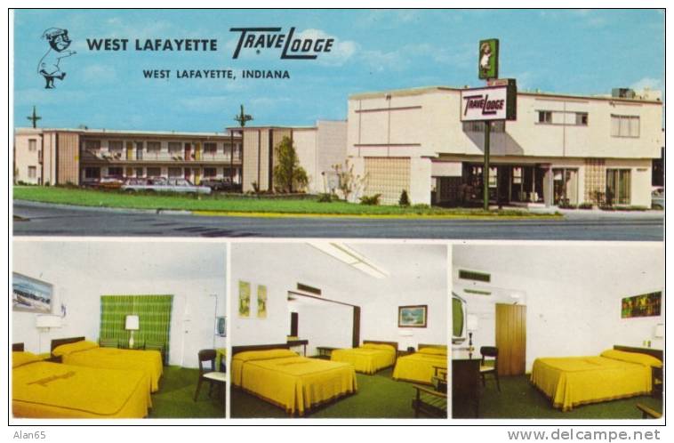 West Lafayette IN Indiana, TraveLodge Motel, Auto, Interior Decor Views, Purdue University, C1950s Vintage Postcard - Lafayette