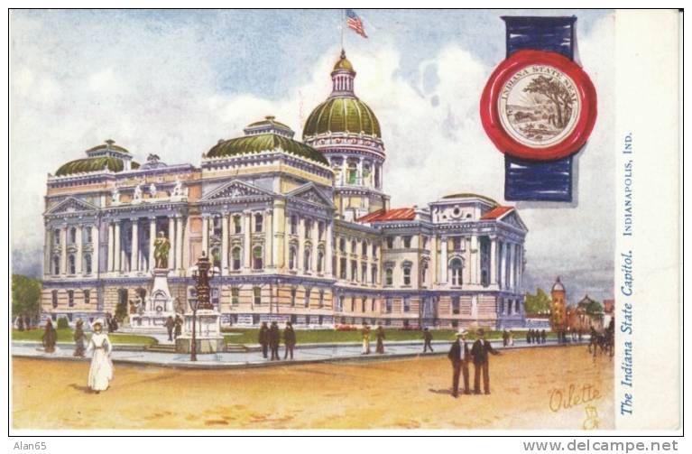 Indianapolis IN Indiana, State Capitol Building Architecture, C1900s Vintage Tucks Oilette Postcard - Indianapolis