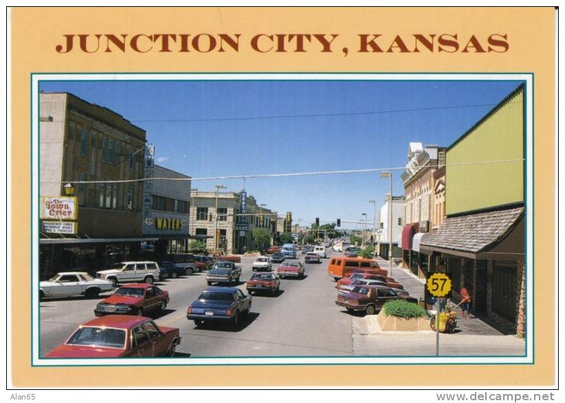 Junction City KS Kansas, Main Street Scene, Autos, C1980s/90s Vintage Postcard - Altri & Non Classificati