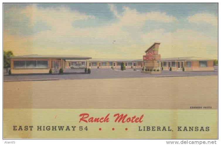 Liberal KS Kansas, Ranch Motel, Lodging, C1950s Vintage Curteich Linen Postcard - Sonstige & Ohne Zuordnung