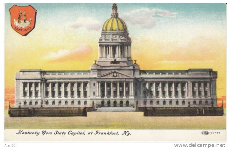 Frankfort KY Kentucky, State Capitol Building Architecture &amp; State Seal, C1900s Vintage Postcard - Frankfort