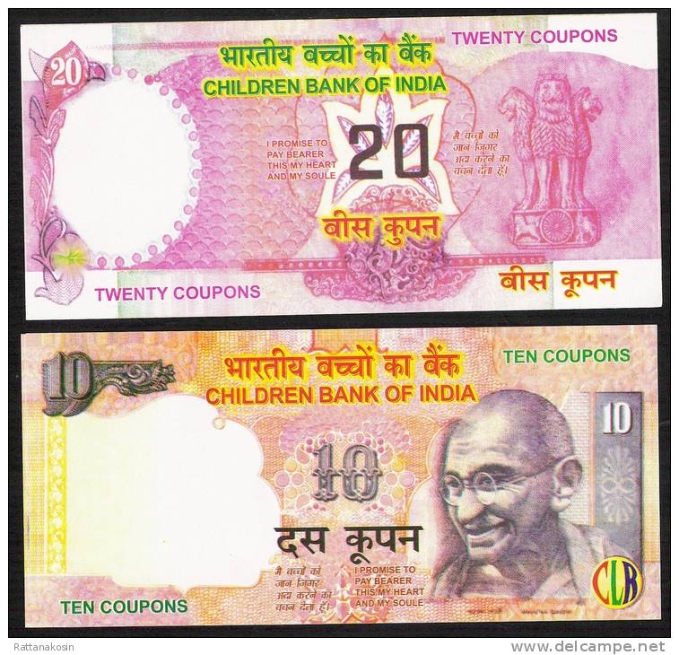 INDIA INDE FANTASY NOTES SET NLP 10,20,50,100,500 & 1000 Rs Bank Of Children UNC - Inde
