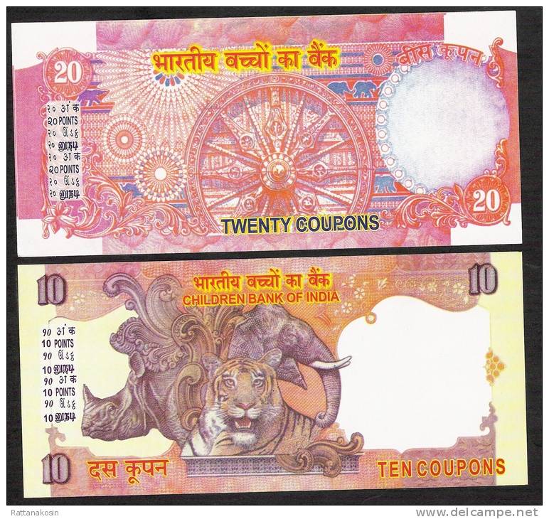 INDIA INDE FANTASY NOTES SET NLP 10,20,50,100,500 & 1000 Rs Bank Of Children UNC - Inde