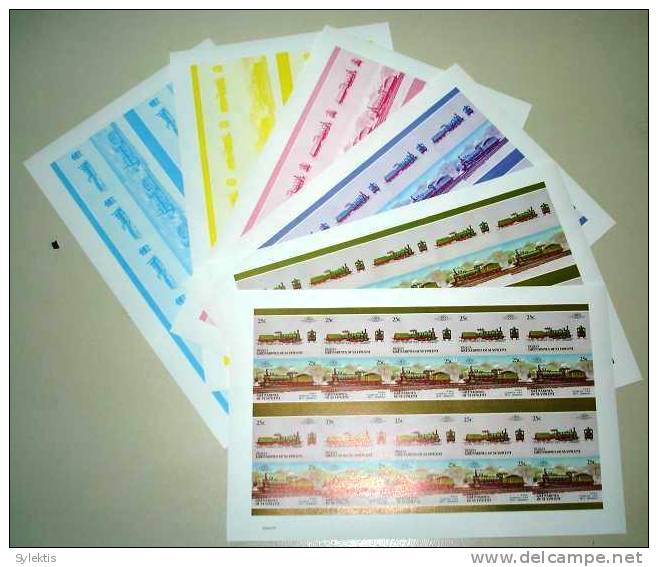 GRANADINES OF ST. VINCENT BEQUIA TRAINS LOCOMOTIVES PROOF SHEET MNH 25c - St.Vincent & Grenadines