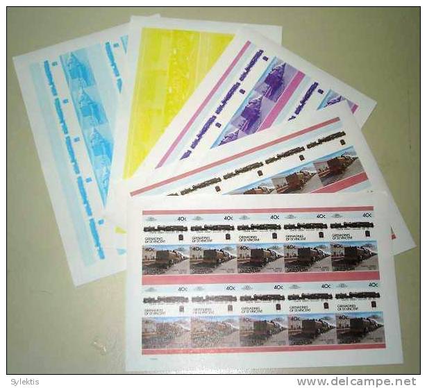 GRANADINES OF ST. VINCENT TRAINS LOCOMOTIVES PROOF SHEET MNH 40c - St.Vincent & Grenadines