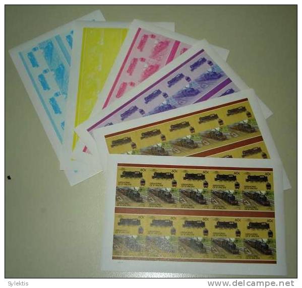 GRANADINES OF ST. VINCENT TRAINS LOCOMOTIVES PROOF SHEET MNH 60c - St.Vincent & Grenadines