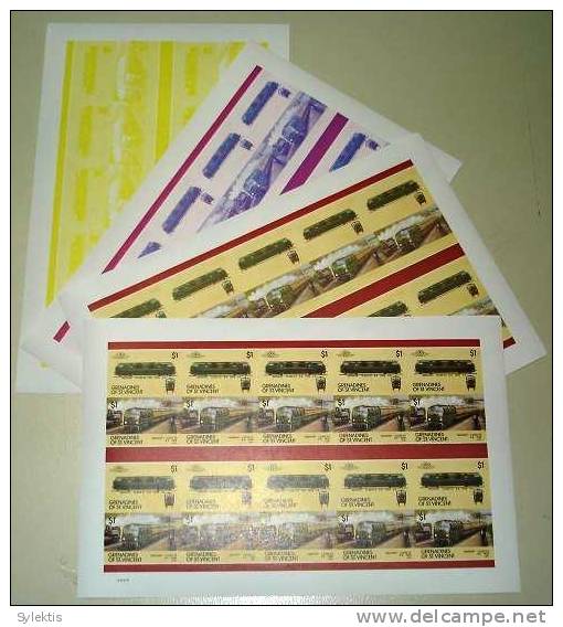 GRANADINES OF ST. VINCENT TRAINS LOCOMOTIVES PROOF SHEET MNH $1 - St.Vincent E Grenadine