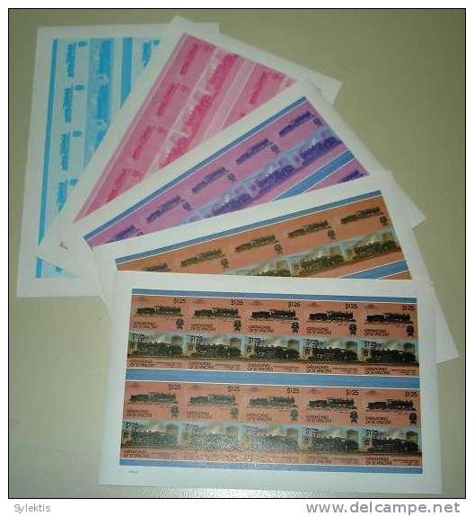 GRANADINES OF ST. VINCENT TRAINS LOCOMOTIVES PROOF SHEET MNH $1.25 - St.Vincent E Grenadine