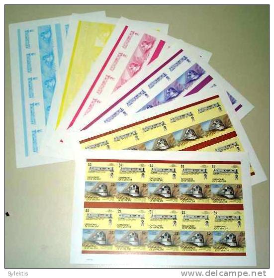 GRANADINES OF ST. VINCENT TRAINS LOCOMOTIVES PROOF SHEET MNH $2 - St.-Vincent En De Grenadines