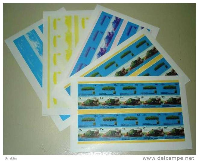 GRANADINES OF ST. VINCENT UNION ISLAND TRAINS LOCOMOTIVES PROOF SHEET MNH 15c - St.Vincent & Grenadines