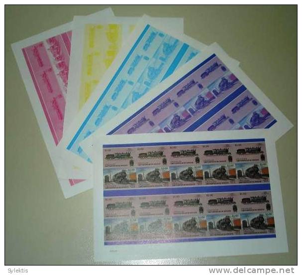 GRANADINES OF ST. VINCENT UNION ISLAND TRAINS LOCOMOTIVES PROOF SHEET MNH $1 - St.Vincent & Grenadines