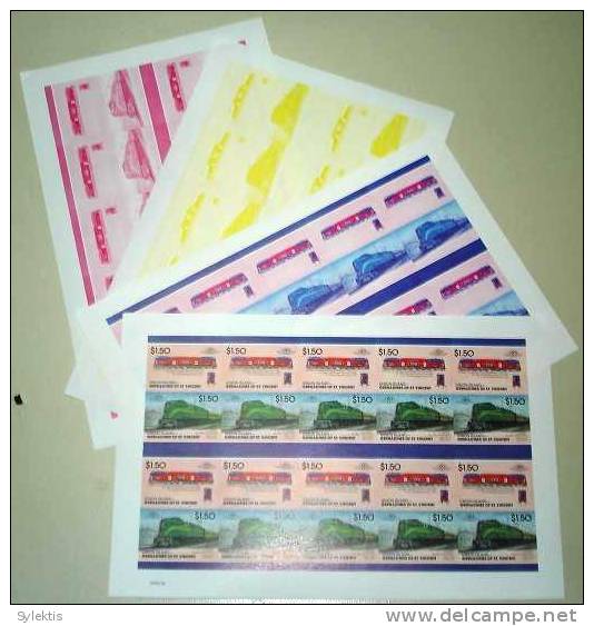 GRANADINES OF ST. VINCENT UNION ISLAND TRAINS LOCOMOTIVES PROOF SHEET MNH $1.50 - St.Vincent & Grenadines