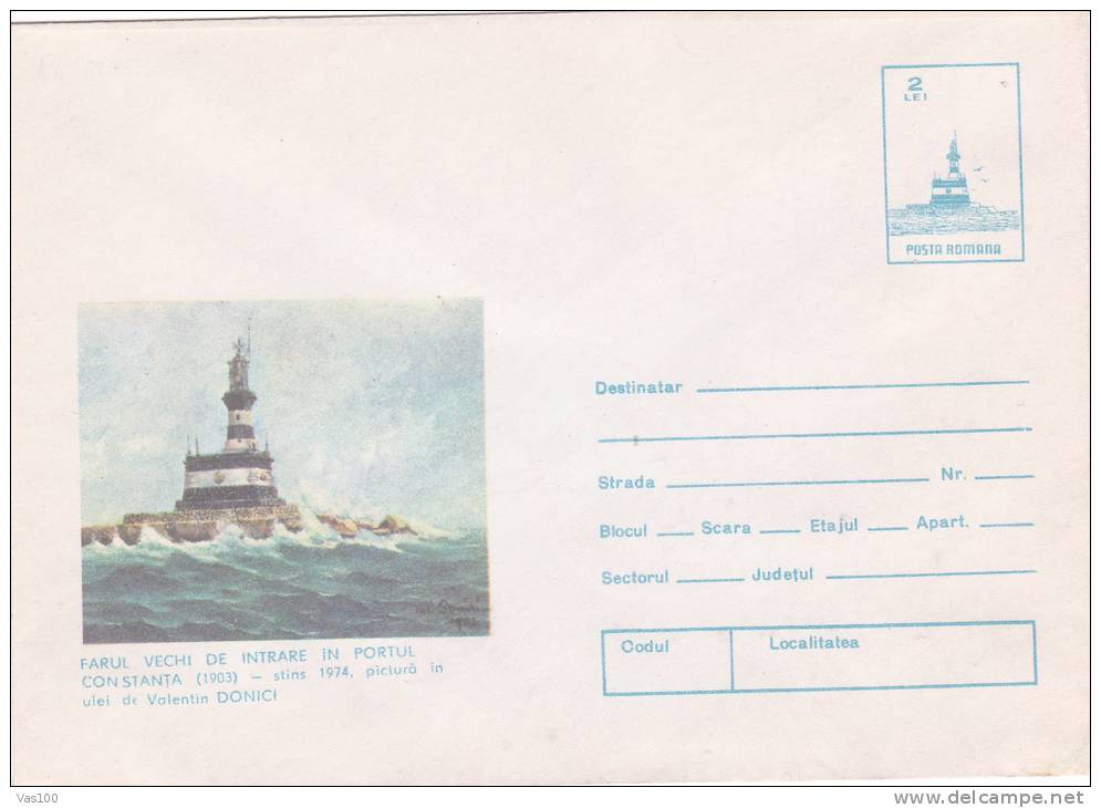 LIGHTHOUSE, OLD PHARE AT ENTRANCE IN CONSTANTA HARBOUR, PAINTING, 1982, COVER STATIONERY, ENTIER POSTAL, UNUSED, ROMANIA - Phares