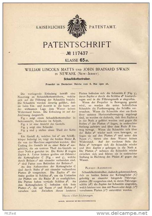 Original Patentschrift - W.Matts In Newark , 1900 , Schaufelketten , Bagger , Förderband !!! - Traktoren