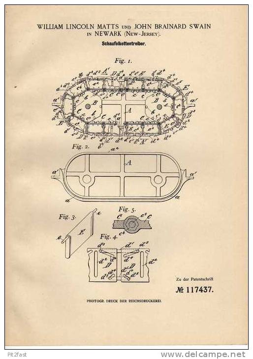 Original Patentschrift - W.Matts In Newark , 1900 , Schaufelketten , Bagger , Förderband !!! - Tracteurs