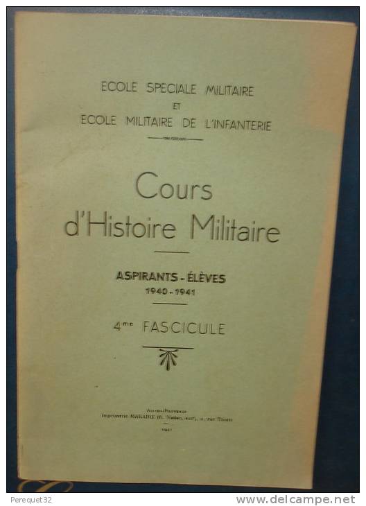 COURS D'HISTOIRE MILITAIRE.4 Eme Fascicule.Dim240x158.47 Pages - Français