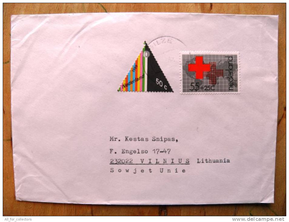 Cover Sent From Netherlands To Lithuania On 1990, Christmas Noel, Map Of World, Red Cross, Triangle Stamp, Candle, - Brieven En Documenten