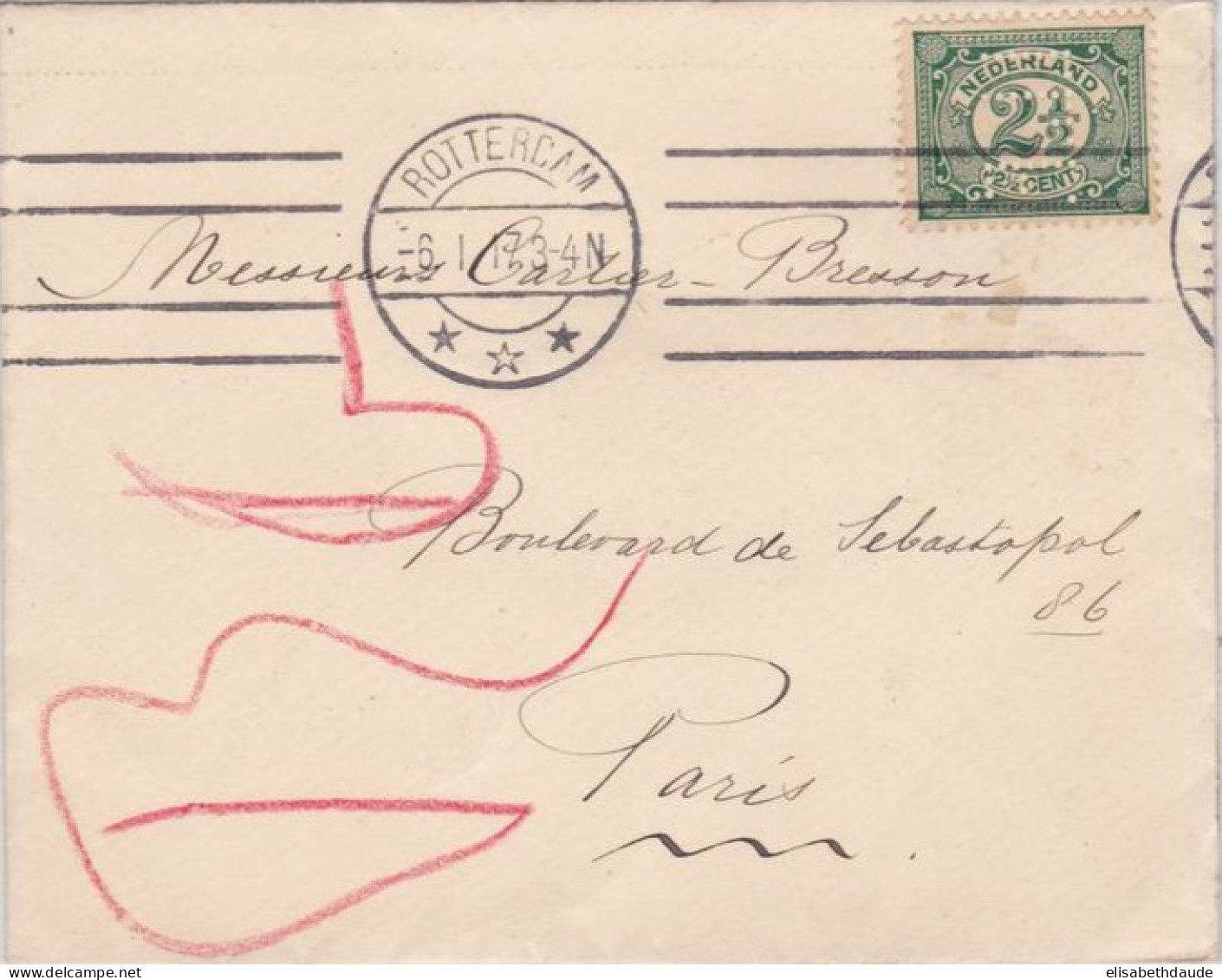 NEDERLAND - 1917 - ENVELOPPE Avec TIMBRE PERFORE / PERFIN I.L.F De ROTTERDAM Pour PARIS - Covers & Documents