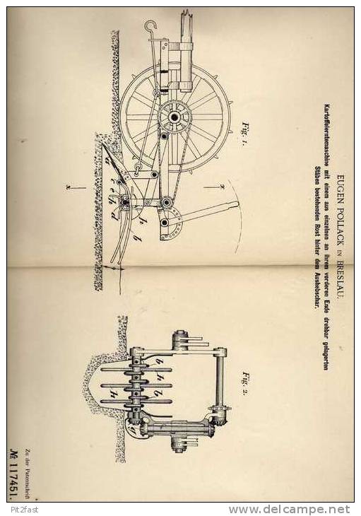 Original Patentschrift - E. Pollack In Breslau , 1900 , Kartoffelerntemaschine , Landwirtschaft , Agrar !!! - Tracteurs