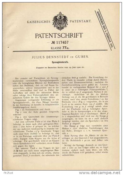 Original Patentschrift - J. Dennstedt In Guben , 1900 , Sprunghindernis , Hochsprung , Stabhochsprung , Leichtahletik ! - Sonstige & Ohne Zuordnung
