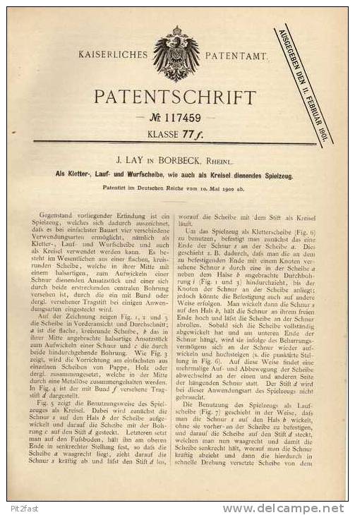 Original Patentschrift - J. Lay In Borbeck B. Essen ,1900 , Lauf- Und Wurfscheibe !!! - Otros & Sin Clasificación