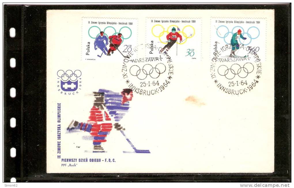 POLOGNE FDC 1ER JOUR Jeux Olympiques D Innsbruck - Invierno 1964: Innsbruck