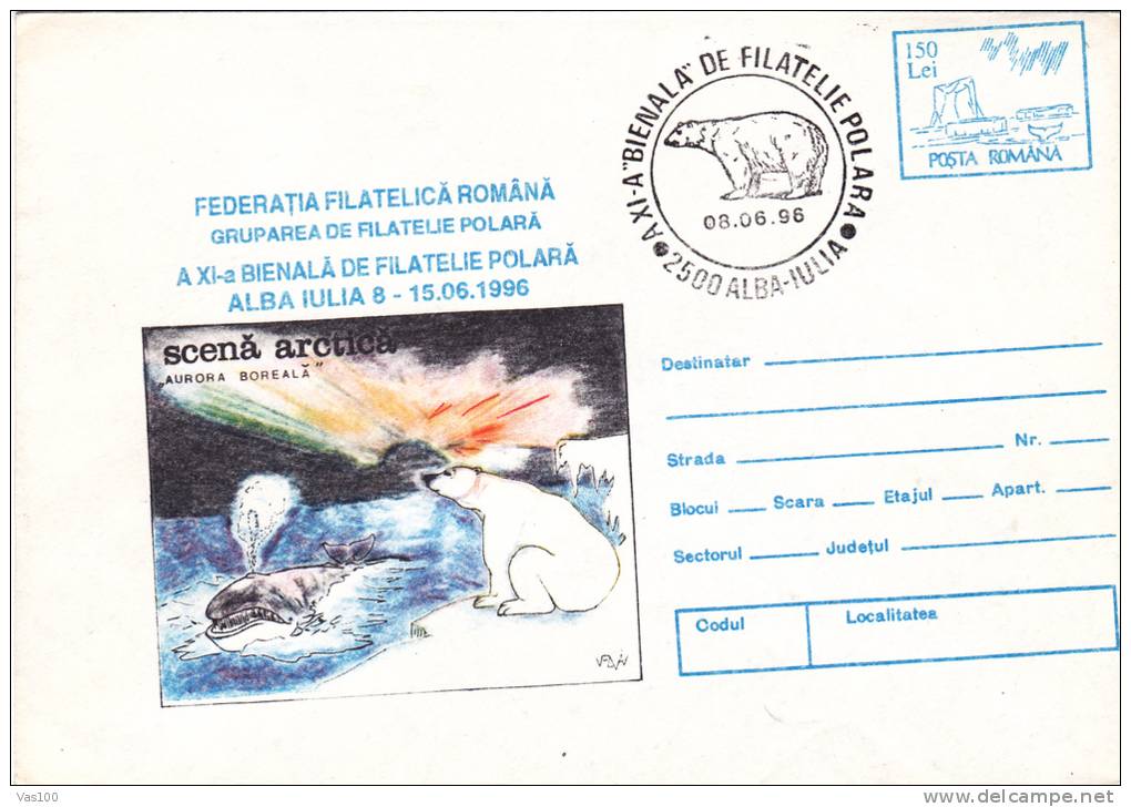 POLAR BEAR, OURS, 1996, COVER STATIONERY, ENTIER POSTAL, OBLITERATION CONCORDANTE, ROMANIA - Bears