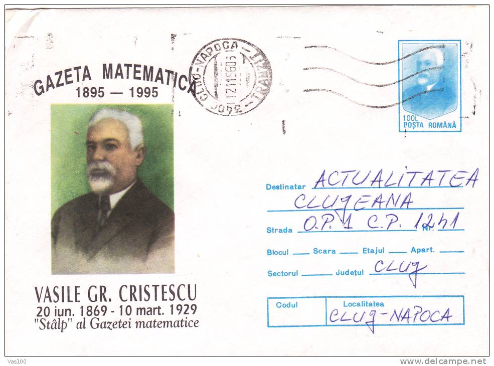 VASILE GR. CRISTESCU, MATHEMATICAL MAGAZINE, 1995, COVER STATIONERY, ENTIER POSTAL, SENT TO MAIL, ROMANIA - Informatique