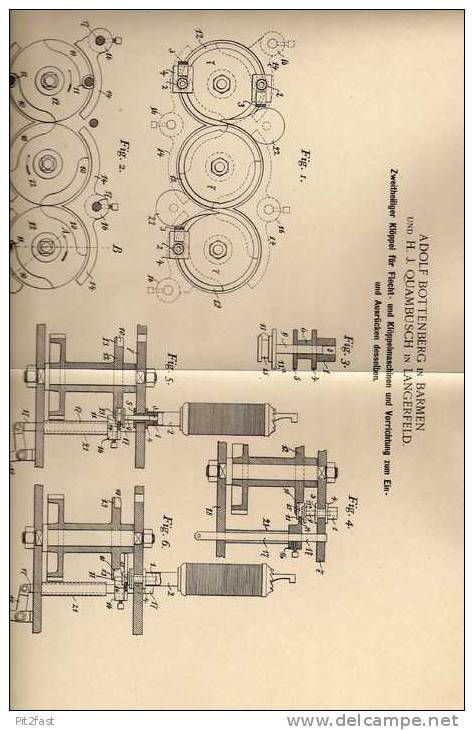 Original Patentschrift -  A. Bottenberg In Barmen Und Langerfeld ,1900 , Flechtmaschine , Flechten , Klöppeln !!! - Macchine