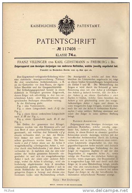 Original Patentschrift - F. Villinger In Freiburg I. Breisgau , Läute- Klingelstation Apparat !!! - Telefonia