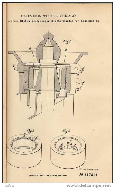 Original Patentschrift - Gates Iron Work In Chicago , 1898 , Stein- Und Erzbrecher !!! - Tools