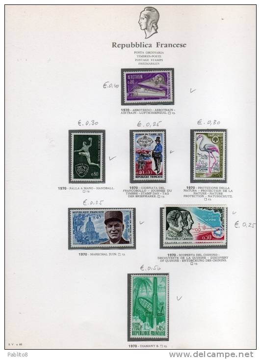 FRANCIA 1970 ANNATA MONTATA SU FOGLI GBE MNH - FRANCE ANNEE MONTÉ SUR DES FEUILLES - 1970-1979