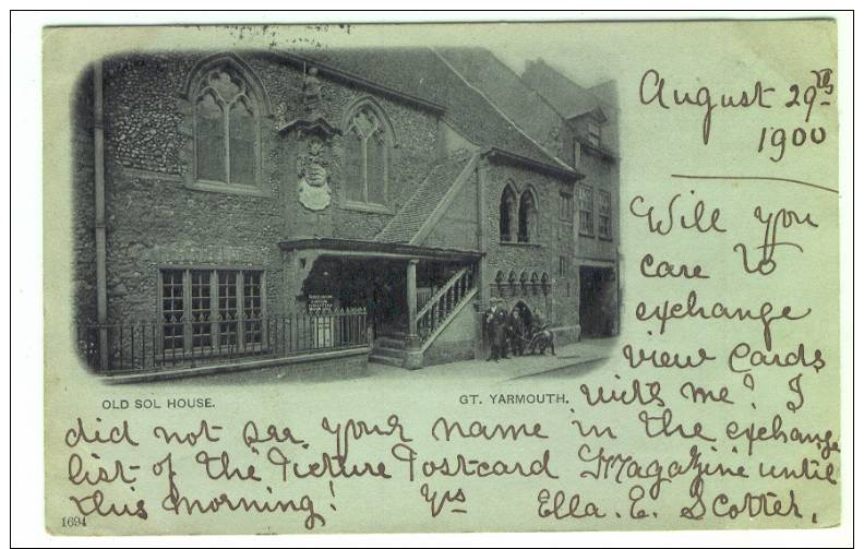 (A94-E) UK - YARMOUTH -OLD SOL HOUSE - 1900 - Great Yarmouth