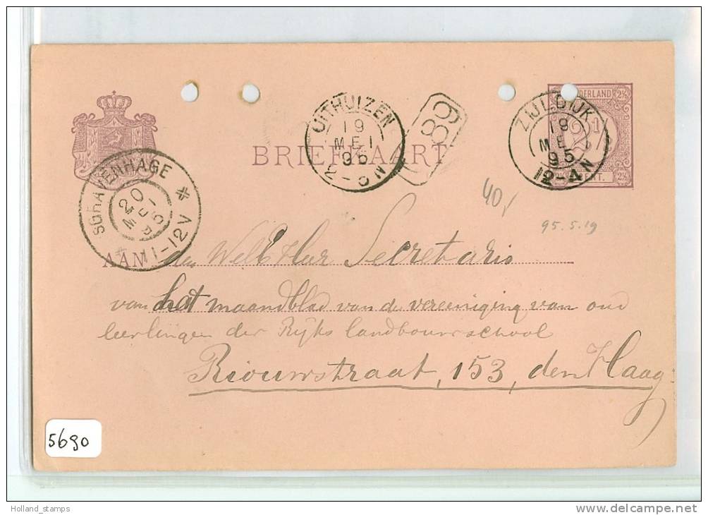 HANDGESCHREVEN BRIEFKAART VOORDRUK NVPH 33 Uit 1895 Van ZIJLDIJK Via UITHUIZEN Naar 'S-GRAVENHAGE (5690) - Postal Stationery