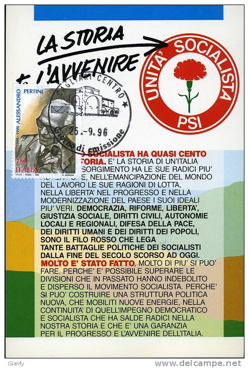 PARTITO SOCIALISTA ITAL PRESIDENTE REPUBBLICA SANDRO PERTINI 1996  MAXIMUM BIS - Maximum Cards