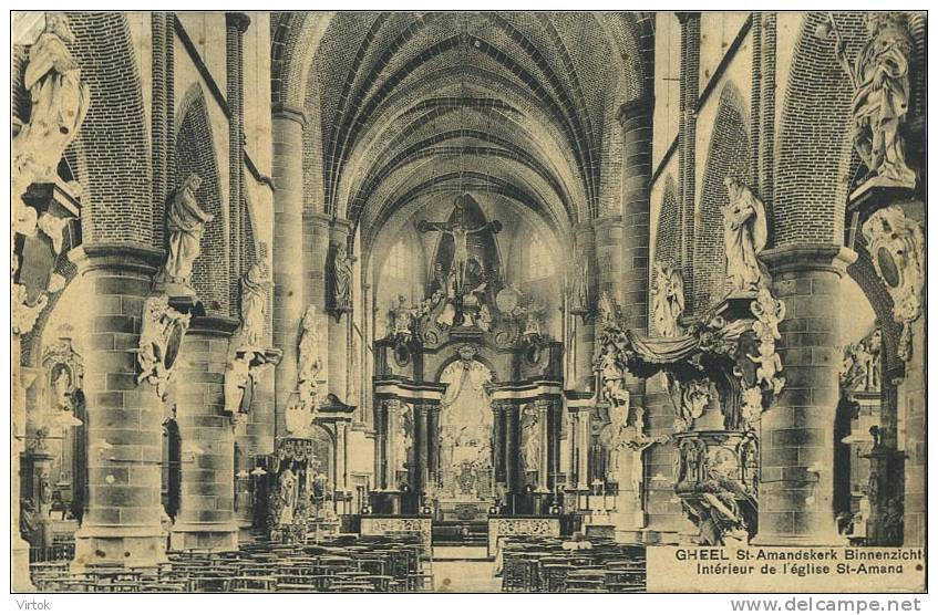 Geel :  St. Amandskerk Binnenzicht ( Geschreven 1910 Met Zegel  1 Cent )   Uitg. J.Harts En H. Rombouts - Geel