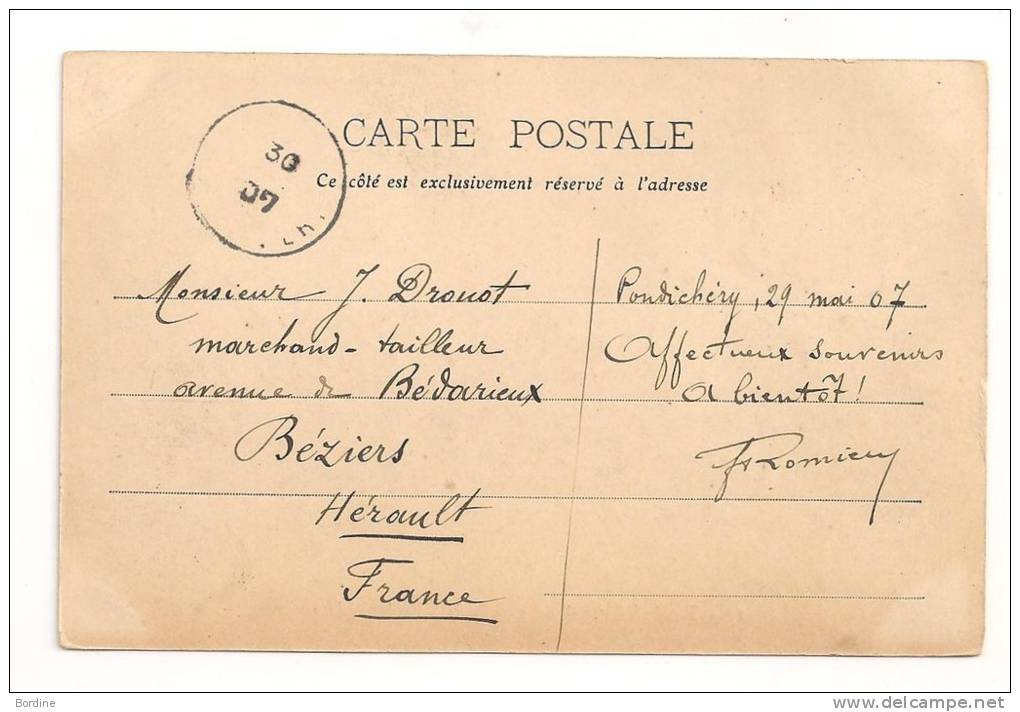 Lettre - INDE - PONDICHERY - Càd S/TP N°4 - 1907 - TTB - Sonstige & Ohne Zuordnung