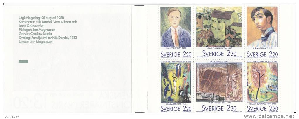 Sweden MNH Scott #1699a Complete Booklet Paintings - 1981-..