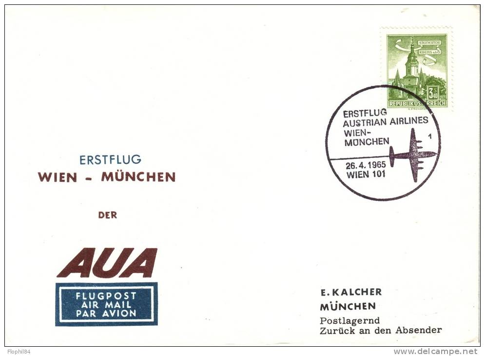 AUTRICHE-VOL WIEN-MUNCHEN LE 26-4-1965. - Altri & Non Classificati