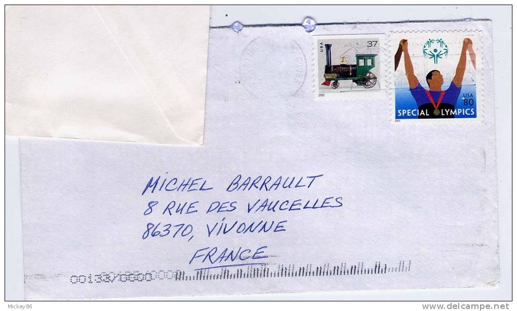 Etats-Unis--2003--Lettre Des USA Pour La France---tp Specal Oympics + Locomotive (train) ------------------------------ - Covers & Documents