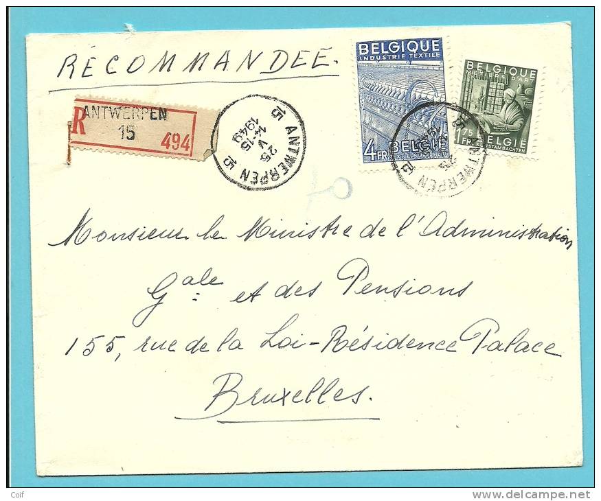 768+771 Op Brief Aangetekend Met Stempel ANTWERPEN 15  (VK) - 1948 Export