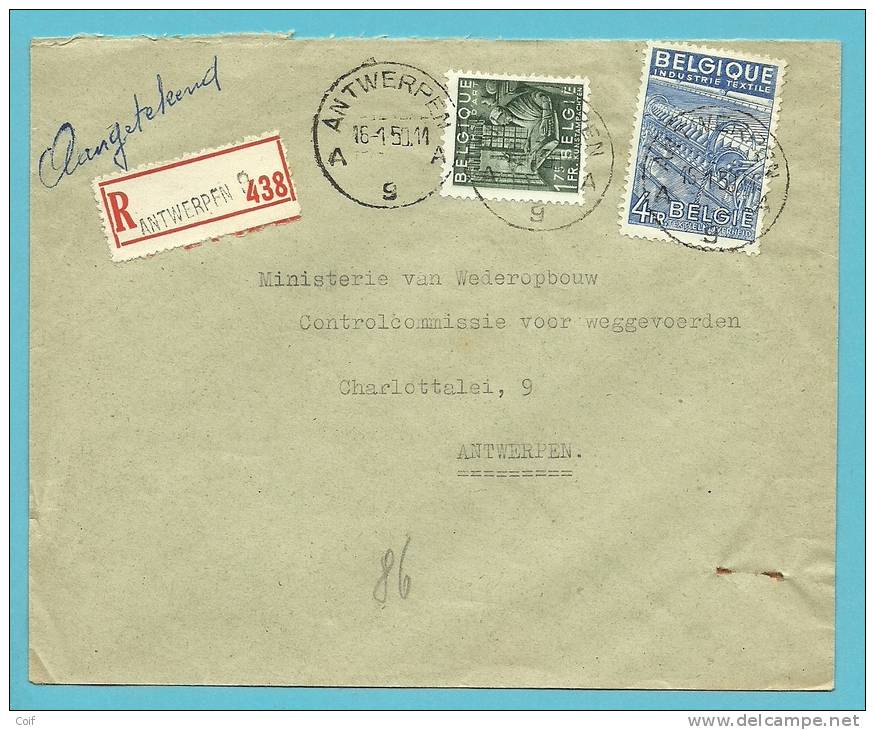768+771 Op Brief Aangetekend Met Stempel ANTWERPEN 9  (VK) - 1948 Exportación