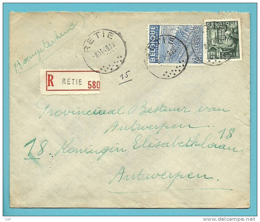 768+771 Op Brief Aangetekend Met Stempel RETIE  (VK) - 1948 Exportación
