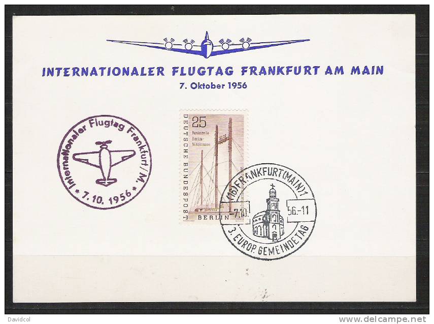 S462.-. BERLIN .-. 1956 .-. MI#:157 . NICE CARD . " INTERNATIONALER FLUGTAG FRANKFURT AM MAIN " 7- OKTOBER 1956 - Storia Postale