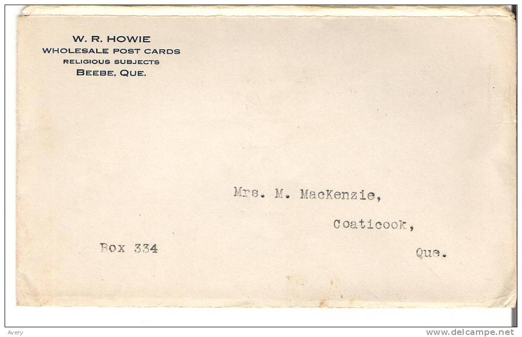 Letter Head   W. R. Howie, Wholesale Post Cards, Religious Subjects, Beebe, Quebec - Other & Unclassified