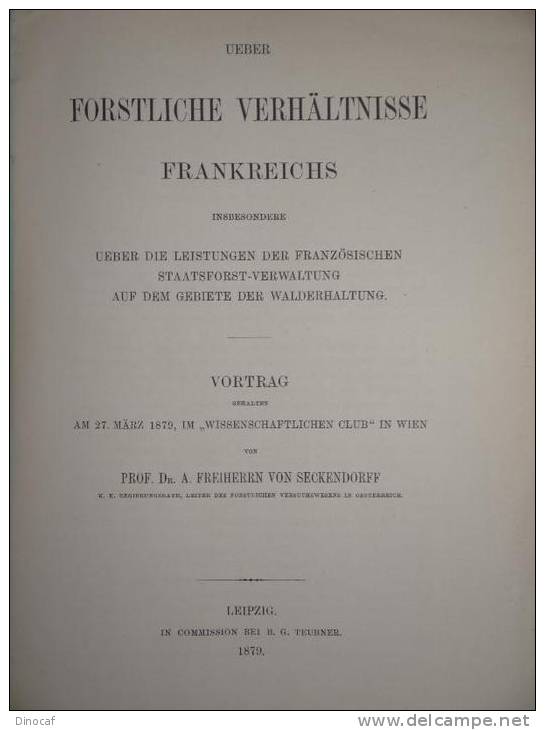 Staatsforst Walderhaltung Frankreich Vortrag **1879**  Leipzig 21 Seiten - Altri & Non Classificati