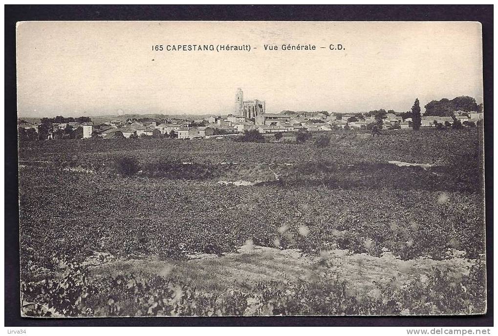 CPA  ANCIENNE- FRANCE- CAPESTANG (34)- VUE GENERALE DU VILLAGE- VIGNES DEVANT - Capestang