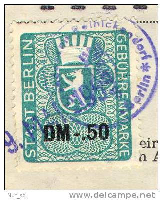 Germany Certificate Berlin Revenue 1953 Geburtsurkunde Gebührenmarke Stempelmarke Timbre Fiscal - Covers & Documents